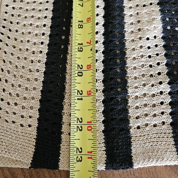 Women’s Striped Crochet Button Collared Cardigan Tan Black Mesh Lightweight, New - Picture 9 of 9